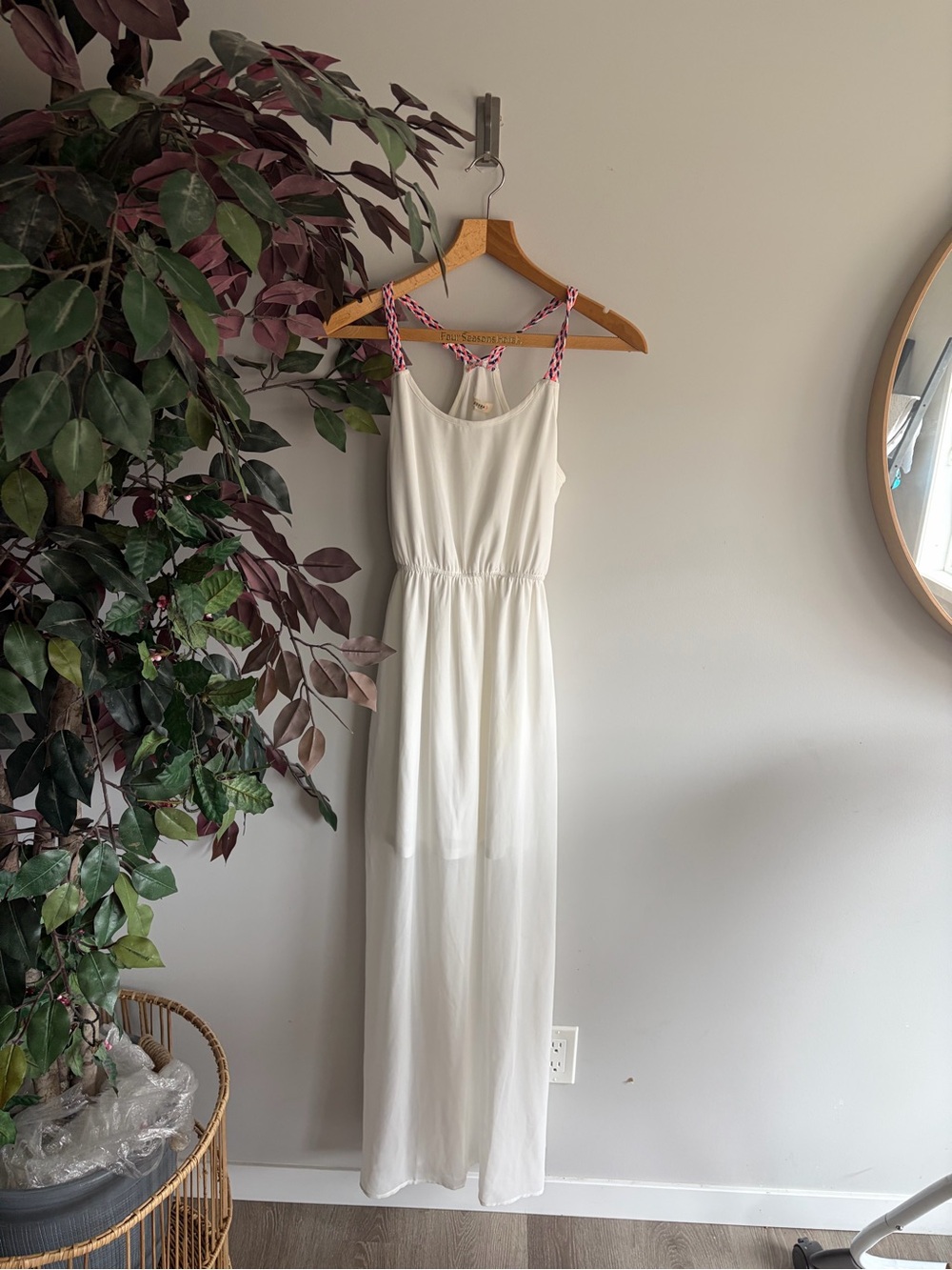 Super b White Maxi Dress with Pink Braided Straps